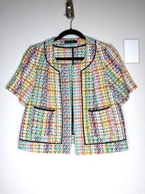 Estelle And Finn Short Sleeve Tweed Open Jacket Preppy Colorful Rainbow Size 4